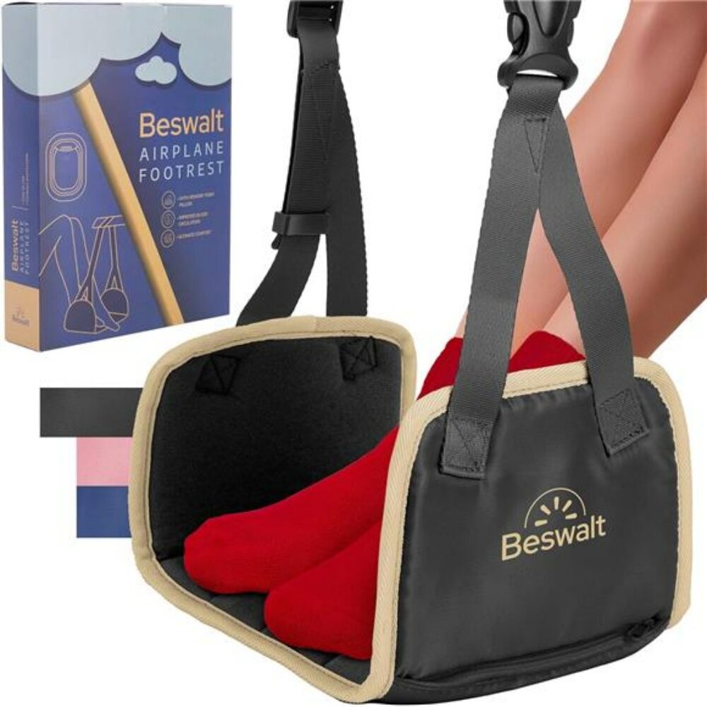 Airplane foot hammock travel footrest memory foam leg support long flight comfor